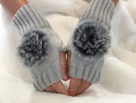 Fingerless Gloves with Faux Fur Detail