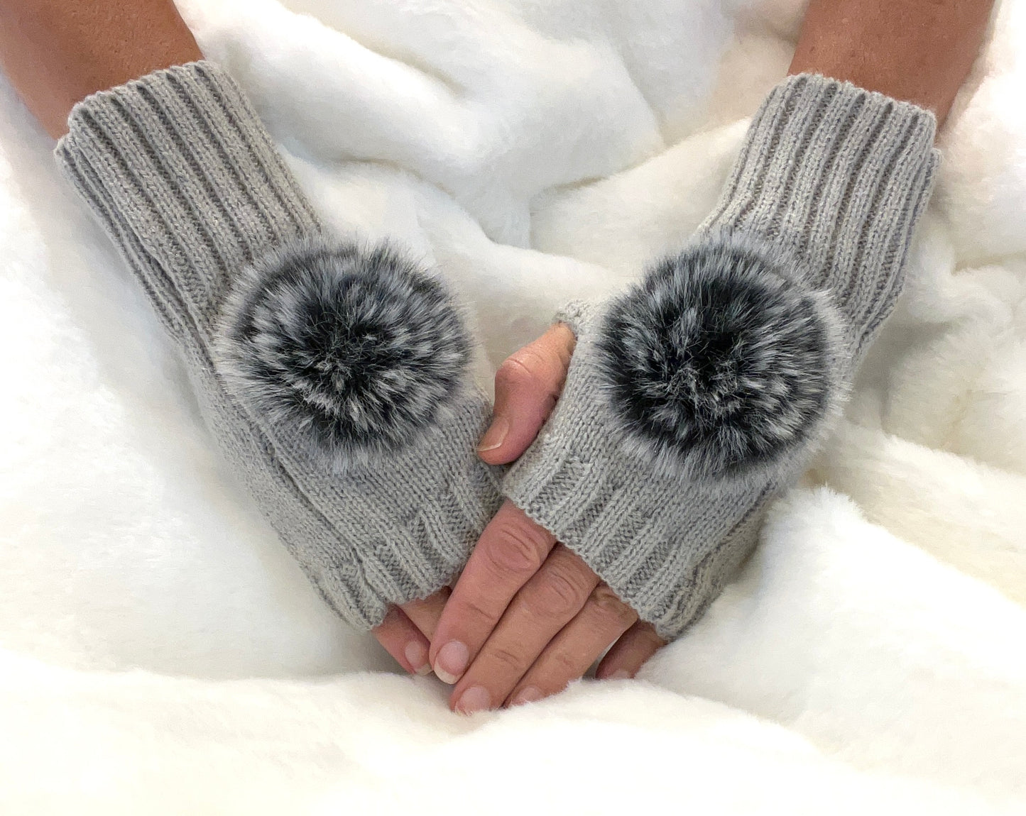 Fingerless Gloves with Faux Fur Detail